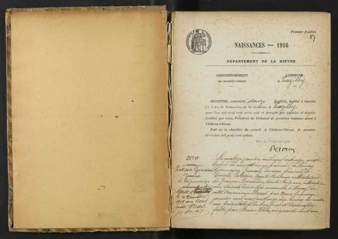 Tazilly : actes d'état civil.