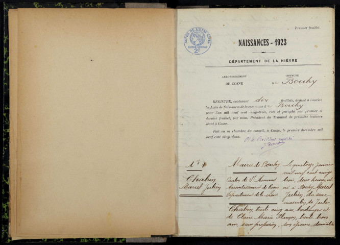 Bouhy : actes d'état civil.