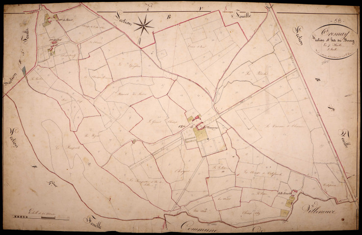 Tresnay, cadastre ancien : plan parcellaire de la section B dite du Bourg, feuille 3