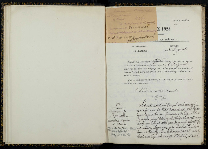 Chazeuil : actes d'état civil.