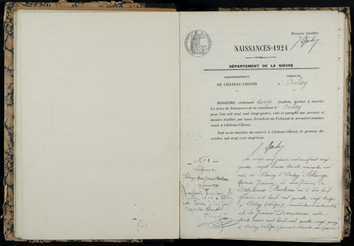 Onlay : actes d'état civil.