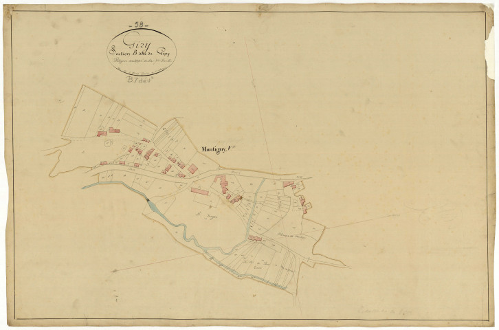 Giry, cadastre ancien : plan parcellaire de la section B dite de Gipy, feuille 7, développement
