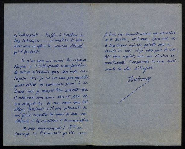 FONTENAY (Guillaume de), poète à Paris et à Moulins-Engilbert (Nièvre) : 18 lettres.