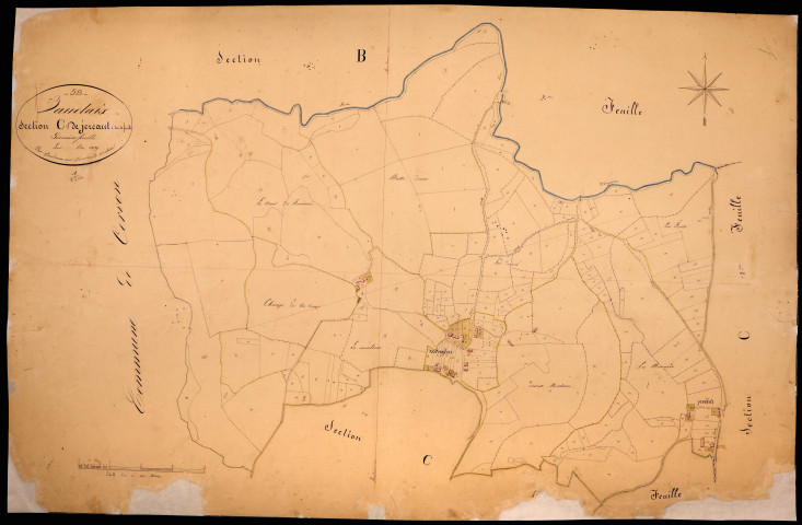 Vauclaix, cadastre ancien : plan parcellaire de la section C dite de Jerault, feuille 1