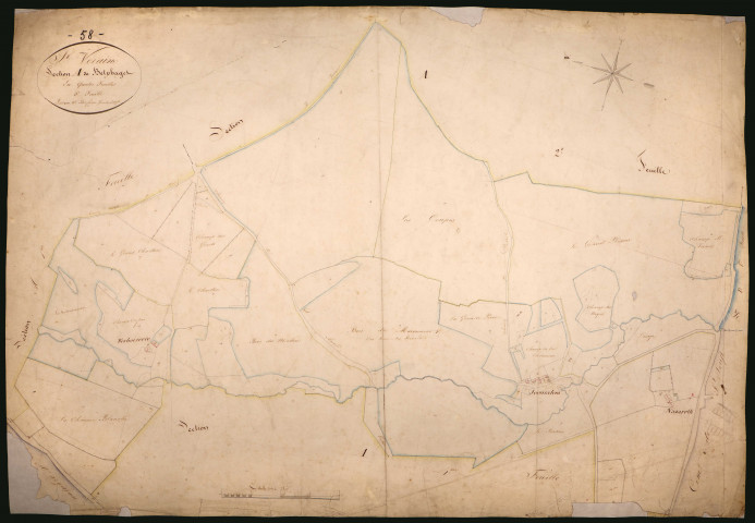 Saint-Vérain, cadastre ancien : plan parcellaire de la section A dite de Betphaget, feuille 3