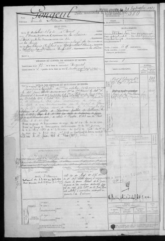 Bureau de Nevers, classe 1912 : fiches matricules n° 385 à 752 et 999 à 1004