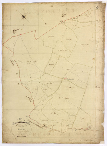 Beaumont-Sardolles, cadastre ancien : plan parcellaire de la section A dite du Grand Lugues, feuille 3