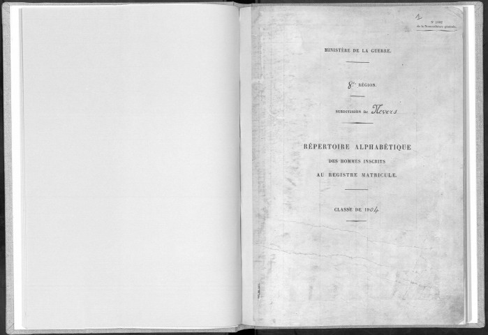 Bureau de Nevers, classe 1904 : répertoire