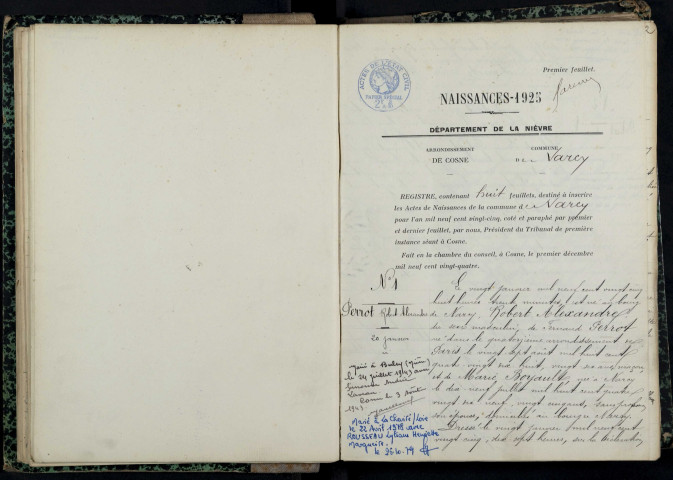Narcy : actes d'état civil.