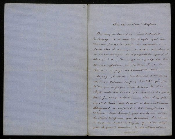 KINNER, (Louis Félix Aulard, baron de), poète : 2 lettres, manuscrit.