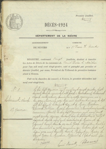 Saint-Pierre-le-Moûtier : actes d'état civil (décès).