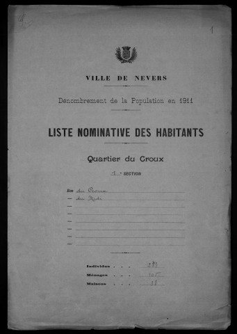 Nevers, Quartier du Croux, 1re section : recensement de 1911