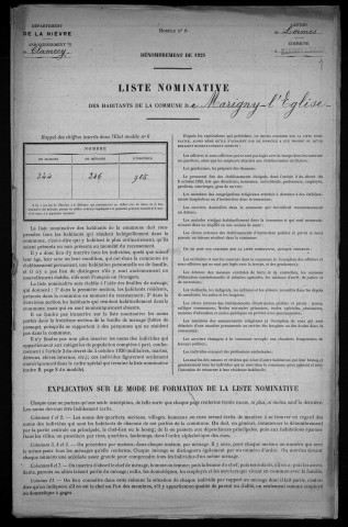 Marigny-l'Église : recensement de 1921