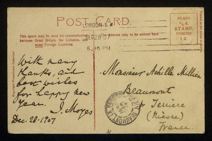MOYES, rédacteur à la Dublin Review : 1 lettre, 1 carte postale illustrée.