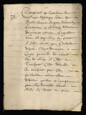 Biens et droits. - Rente Sallonnier, transport par dame de Corbigny veuve Favardin à Desprez seigneur de Cougny à Saint-Jean-de-Lichy (commune de Saint-Jean-aux-Amognes) : copie du contrat de cession du 29 juin 1645.