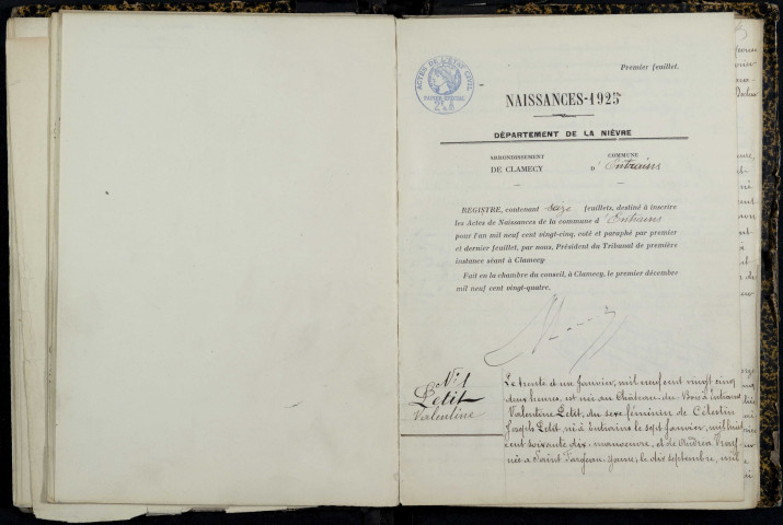 Entrains-sur-Nohain : actes d'état civil (naissances et mariages).