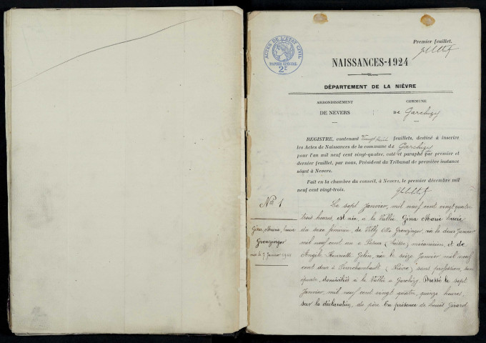 Garchizy : actes d'état civil (naissances).