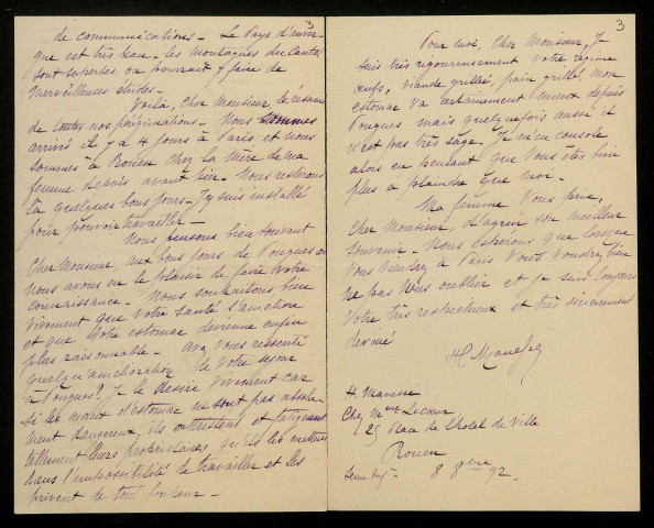 MANESSE (H.), graveur (né en 1854) : 4 lettres, 1 carte postale illustrée.