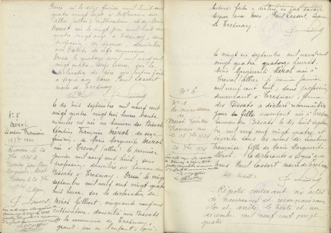 Tresnay : actes d'état civil.