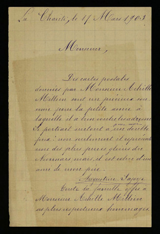 LAJOYE (Augustine), à La Charité-sur-Loire (Nièvre) : 1 lettre.