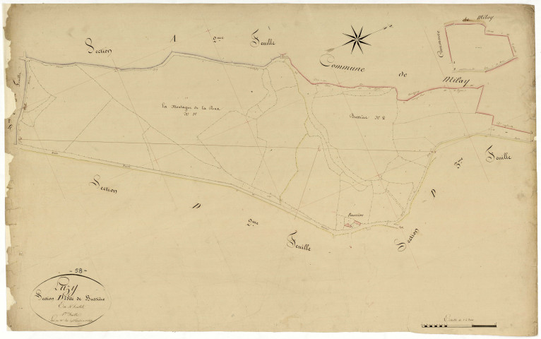 Luzy, cadastre ancien : plan parcellaire de la section D dite de Bussière, feuille 1