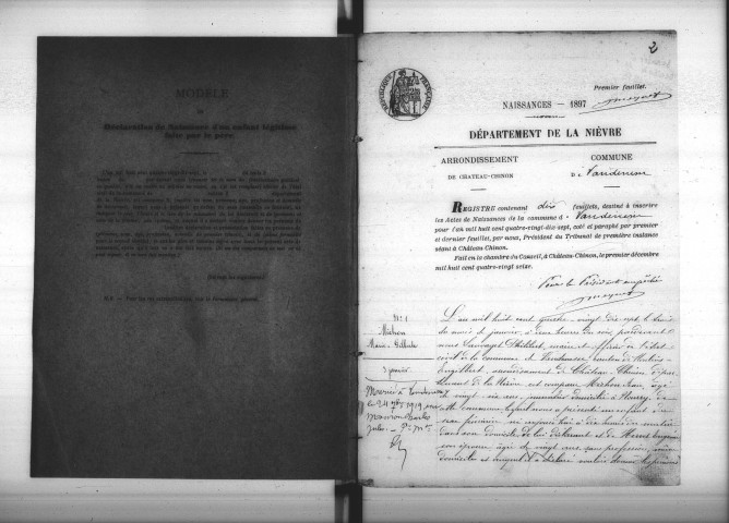 Vandenesse : actes d'état civil.