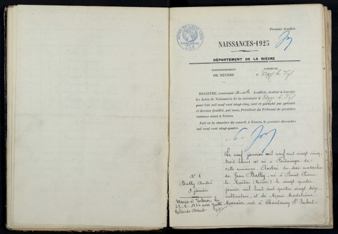 Azy-le-Vif : actes d'état civil.