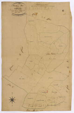 Beaumont-Sardolles, cadastre ancien : plan parcellaire de la section E dite de Sarrasin, feuille 1