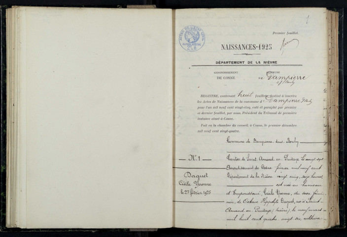 Dampierre-sous-Bouhy : actes d'état civil.