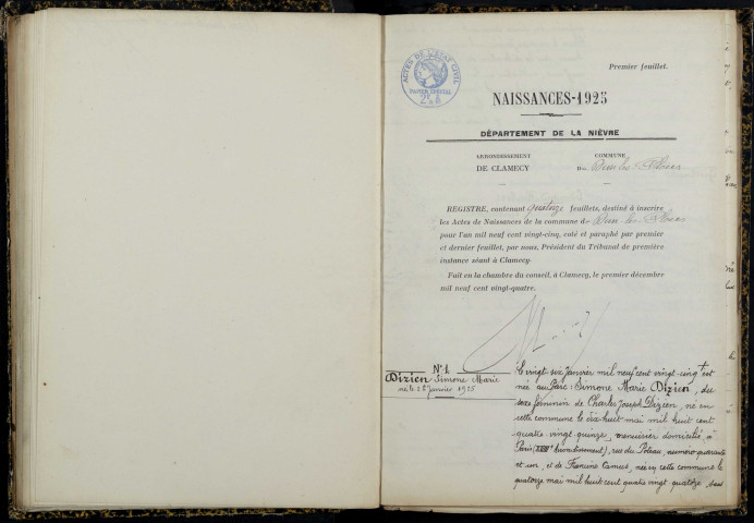 Dun-les-Places : actes d'état civil.