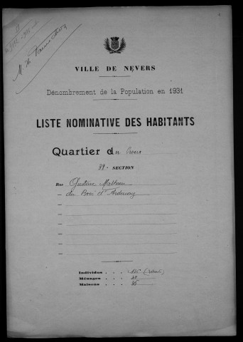 Nevers, Quartier du Croux, 38e section : recensement de 1931