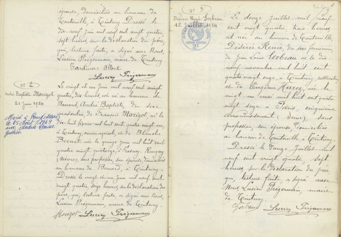 Tintury : actes d'état civil.