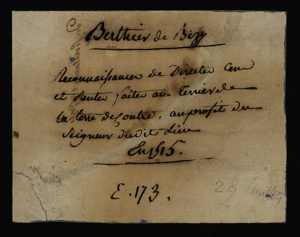 Fief de Contre à Urzy : terrier avec dessin extrait d'un plan parcellaire de 1714.