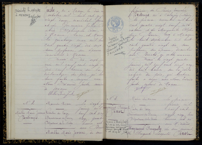 Menou : actes d'état civil.