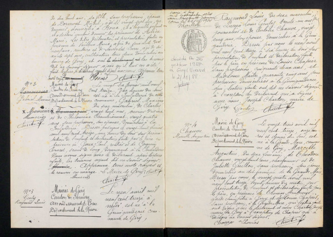 Giry : actes d'état civil, table décennale.