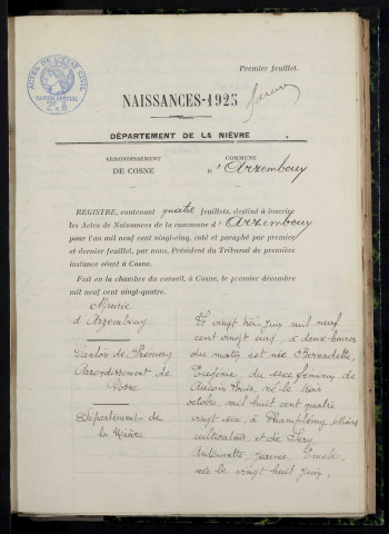 Arzembouy : actes d'état civil.