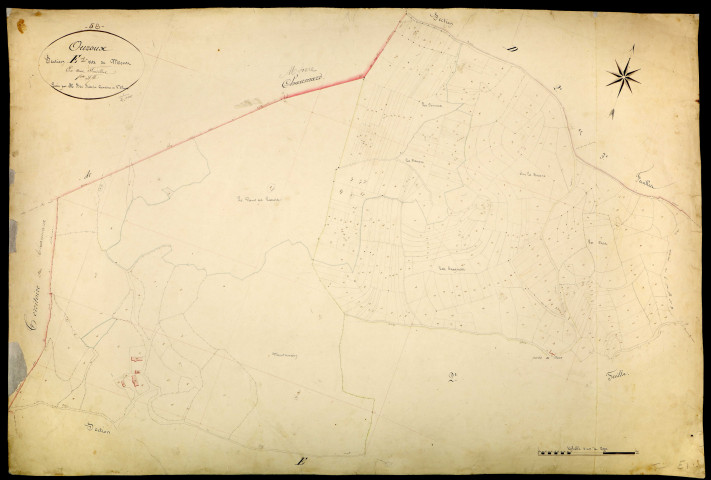 Ouroux-en-Morvan, cadastre ancien : plan parcellaire de la section E dite de Mont, feuille 1