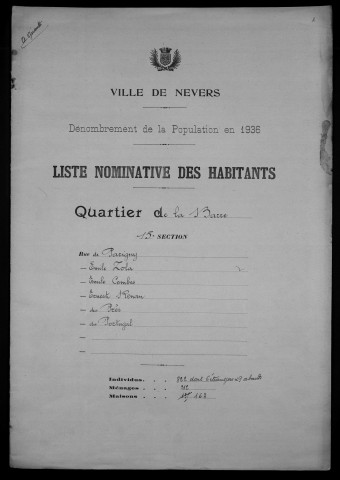 Nevers, Quartier de la Barre, 15e section : recensement de 1936