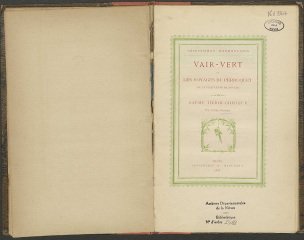 Vair-vert [Vert-Vert] ou les voyages du perroquet de la visitation de Nevers. Poème héroï-comique