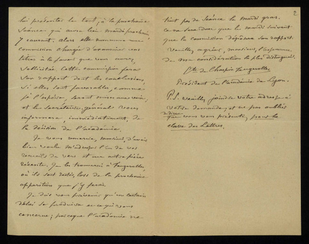 CHARPIN-FEUGEROLLES (Hippolyte, comte de) (1816-1894) : 2 lettres.