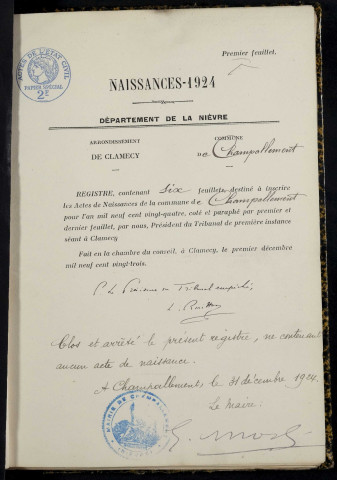 Champallement : actes d'état civil.