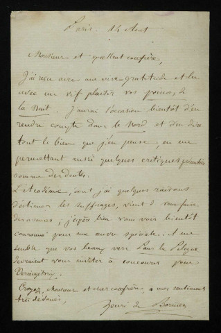 BORNIER (Henri de), écrivain, membre de l'Académie française (1825-1901) : 2 lettres.