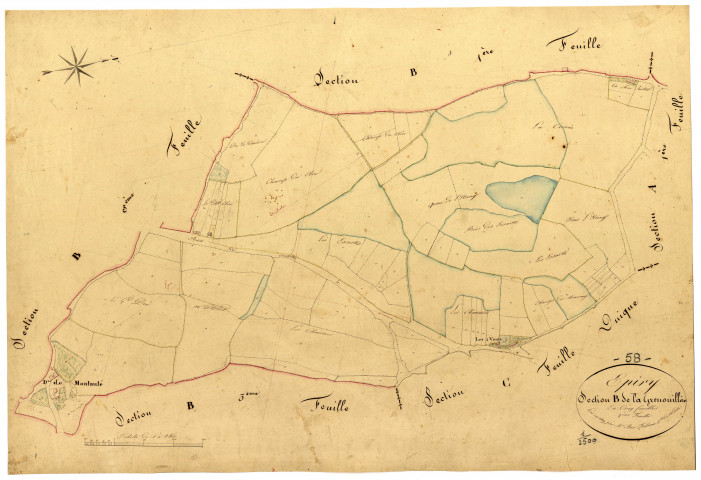 Epiry, cadastre ancien : plan parcellaire de la section B dite de la Grenouillère, feuille 2
