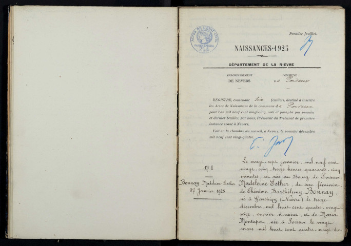 Poiseux : actes d'état civil.