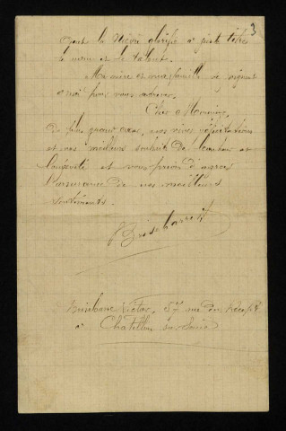 BRISEBARRE (Victor), à Châtillon-sur-Seine (Côte-d'Or) : 1 lettre.