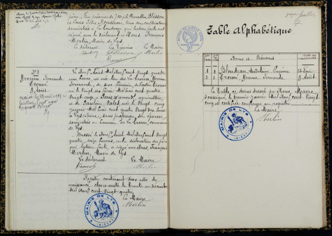 Lys : actes d'état civil.