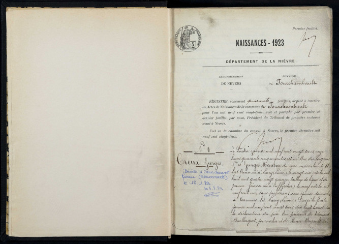 Fourchambault : actes d'état civil (naissances).