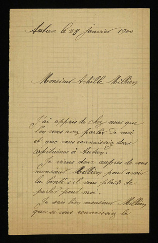 MITTAUD (Ernest), conscrit à Autun (Saône-et-Loire) : 1 lettre.