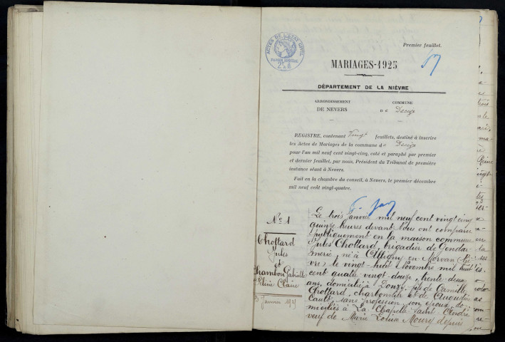 Decize : actes d'état civil (mariages).