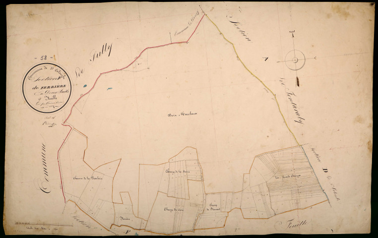 Sainte-Colombe-des-Bois, cadastre ancien : plan parcellaire de la section F dite de Ferrières, feuille 1